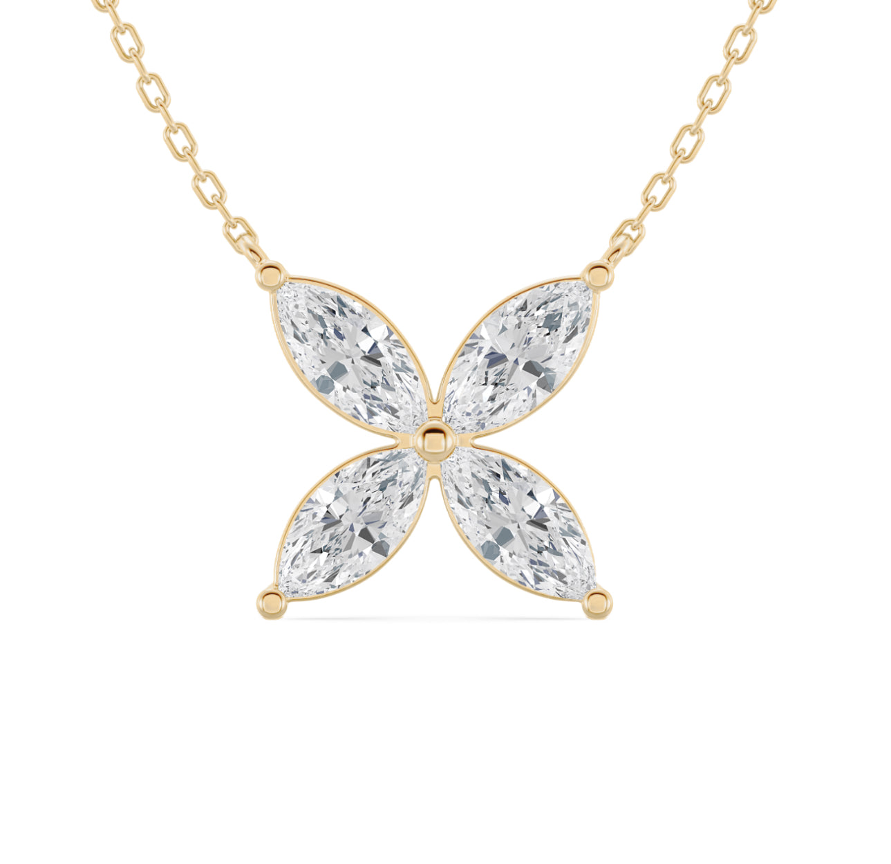 14K GOLD - LAB DIAMOND MARQUISE FLOWER NECKLACE.