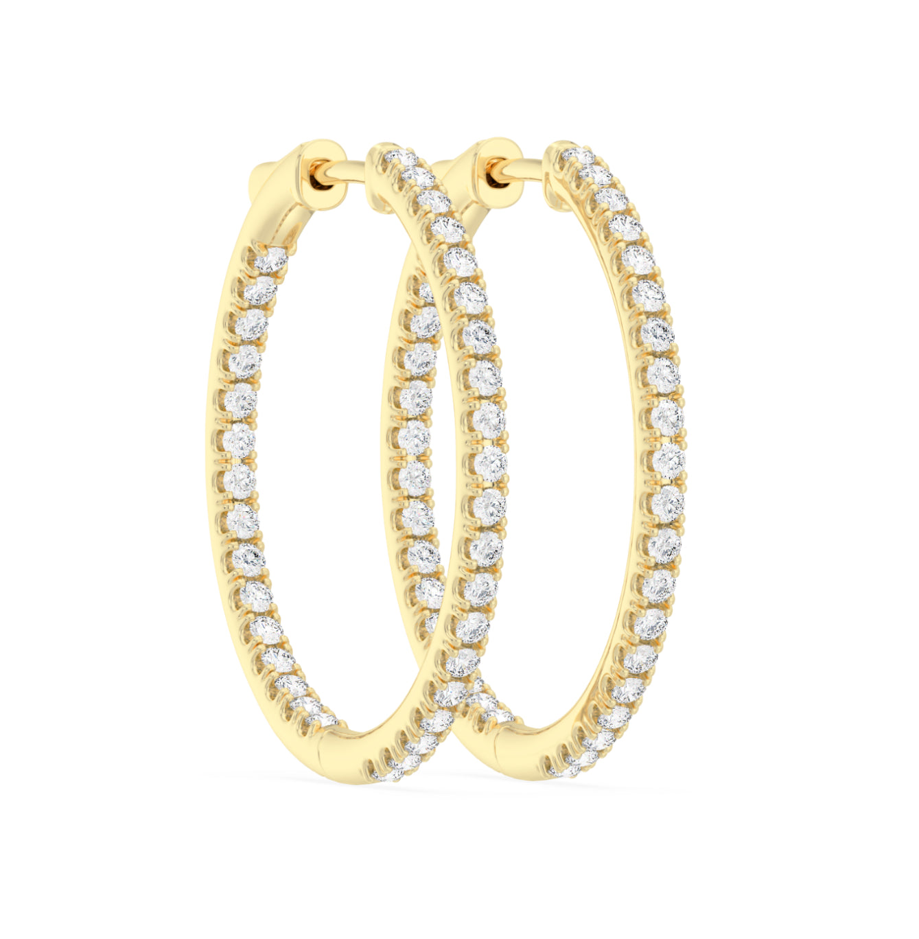 14K GOLD - LAB DIAMOND ROUND INSIDE OUT SPLIT PRONG HOOP EARRINGS.