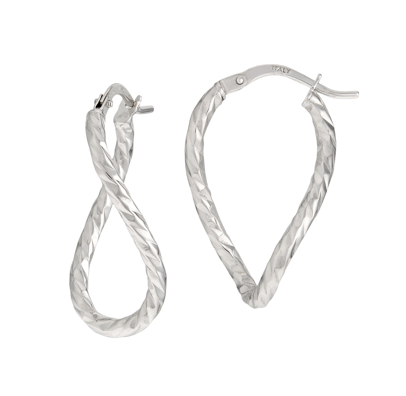 14K WHITE GOLD - TEXTURED TWISTED WRAP EARRINGS.