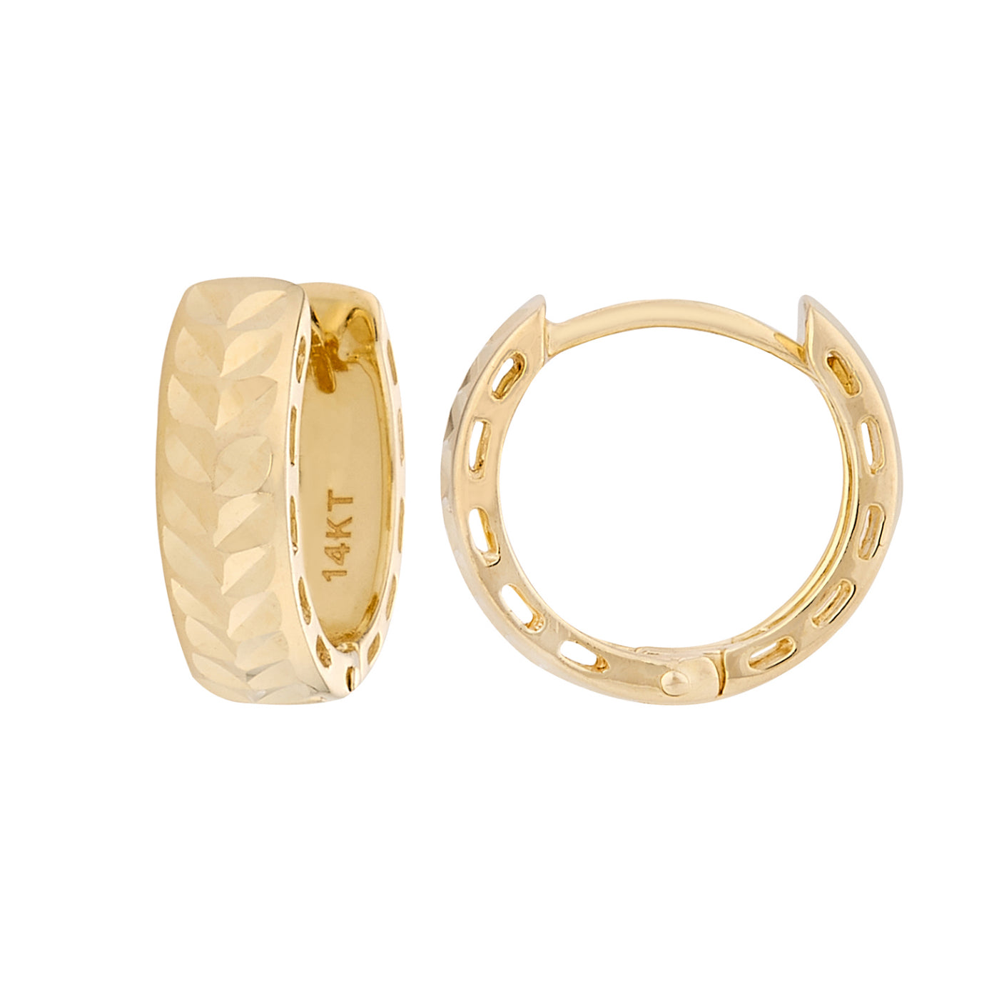 14K GOLD - TEXTURED HUGGIES EARRINGS.