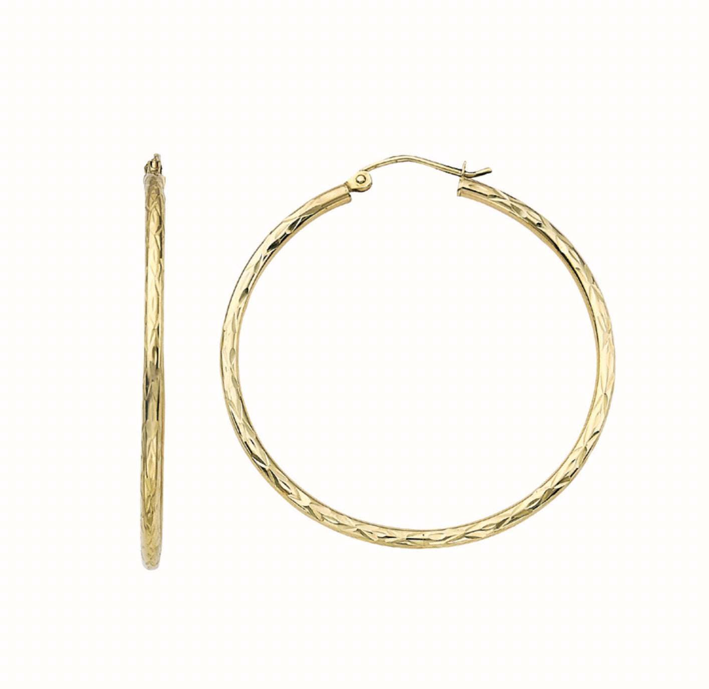 10K GOLD -DIAMOND CUT HOOP EARRINGS 2X50MM.