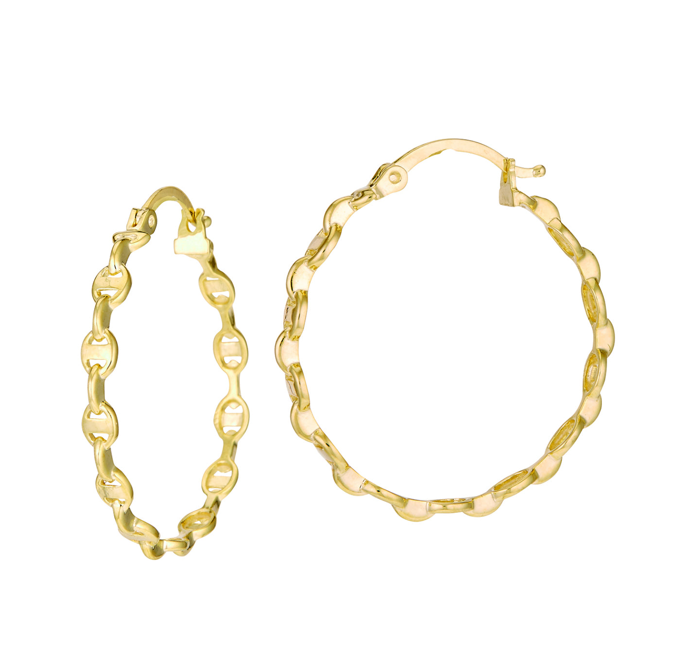 14K GOLD - PUFFED MARINER HOOP EARRINGS.