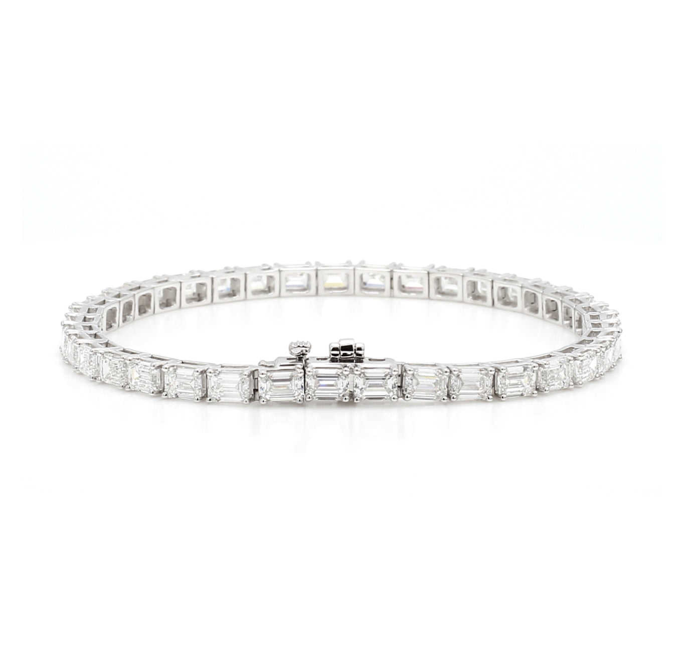 14K WHITE GOLD - LAB DIAMOND EMERALD HORIZONTAL TENNIS BRACELET.