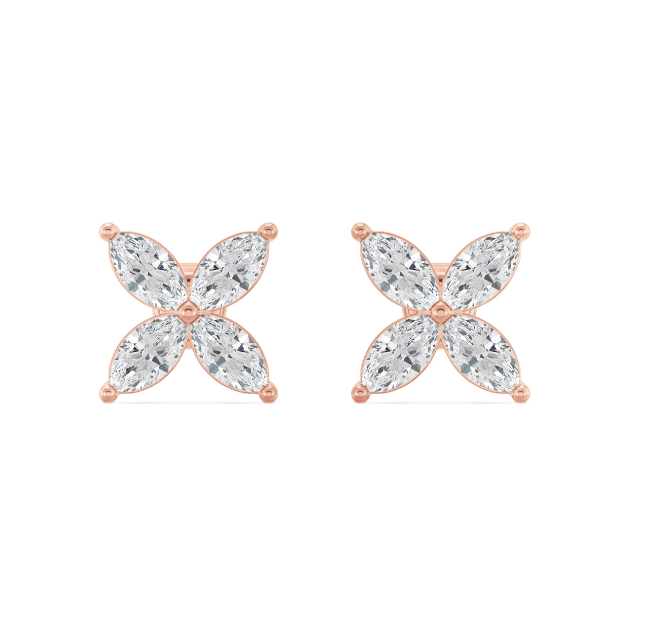 14K ROSE GOLD - MARQUISE FLOWER STUD EARRINGS 1 1/4CT.