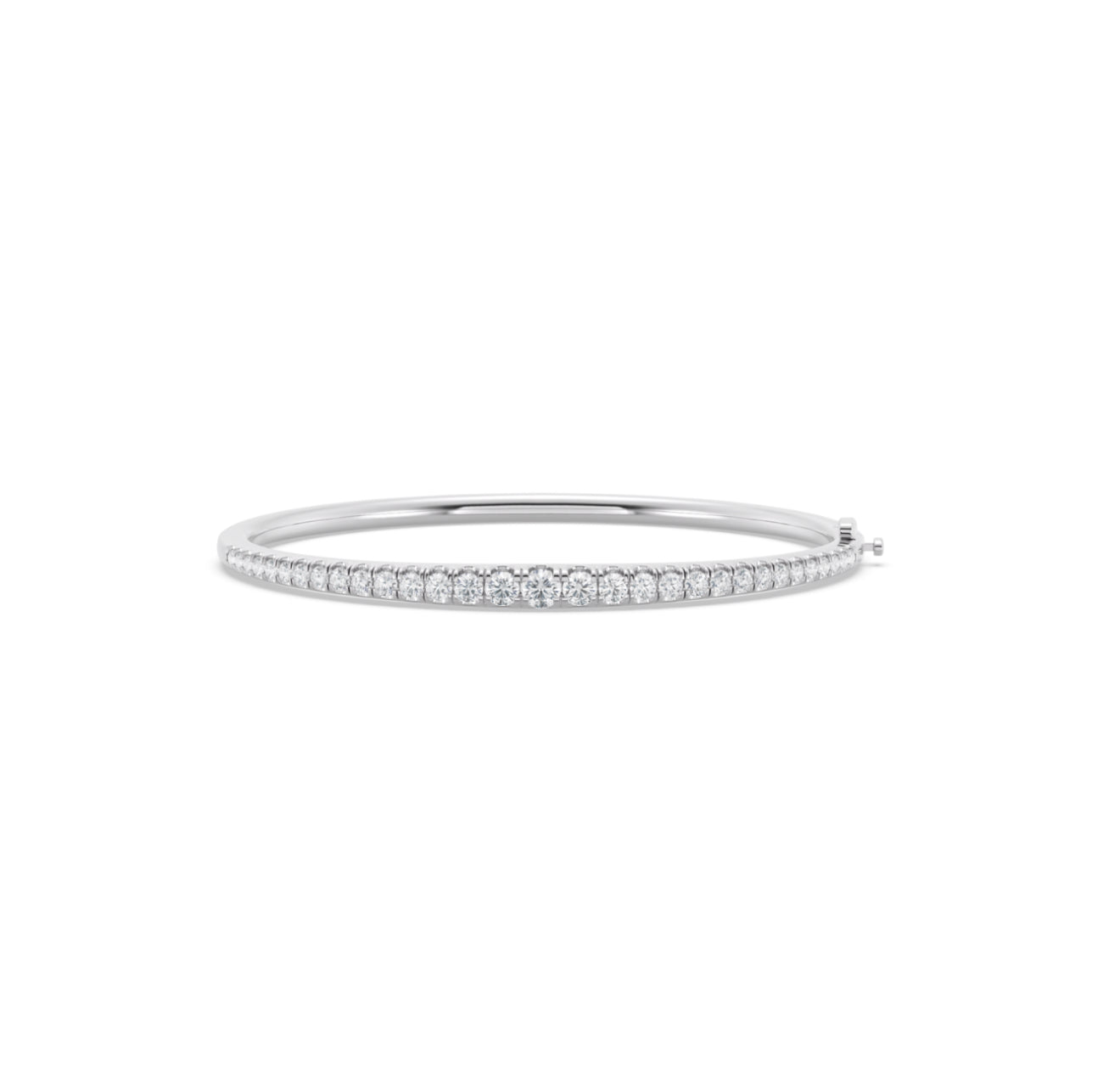 14K WHITE GOLD - LAB DIAMOND SPLIT PRONG GRADUATION BANGLE BRACELET.