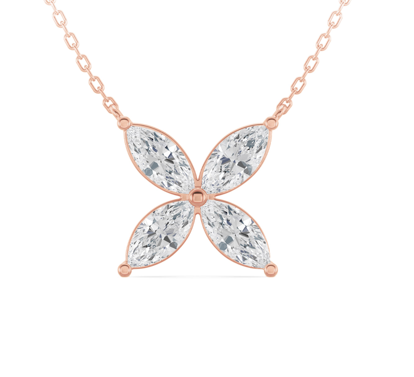 14K ROSE GOLD - LAB DIAMOND MARQUISE FLOWER NECKLACE.