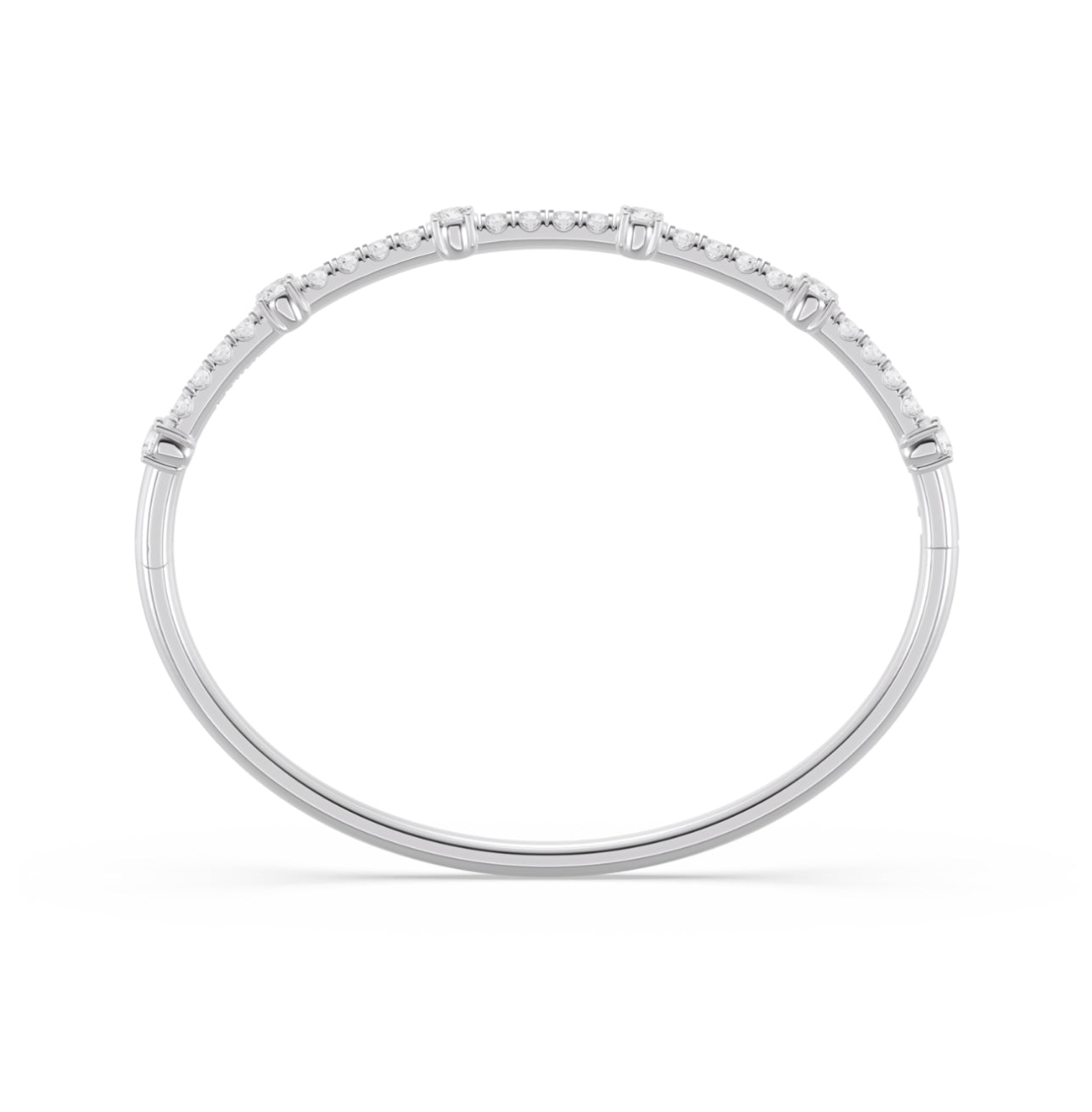 14K WHITE GOLD - LAB DIAMOND STATION BANGLE BRACELET.