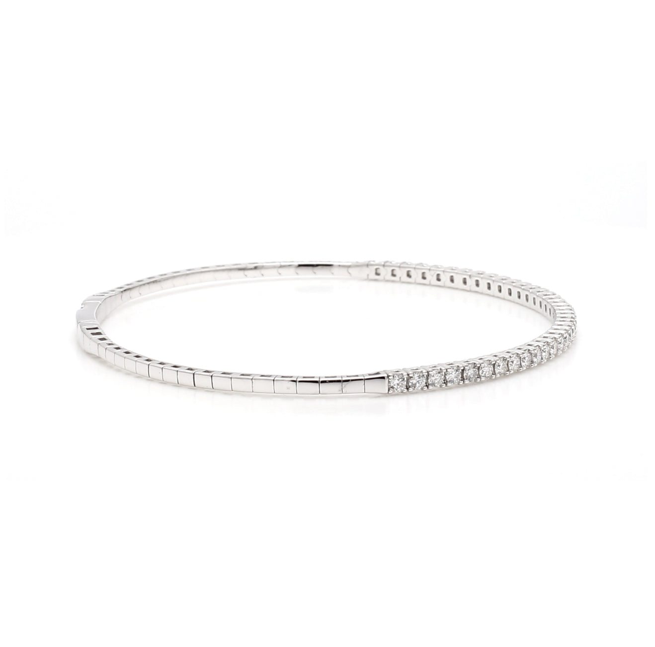 14K WHITE GOLD - LAB DIAMOND FLEXI HALF BANGLE BRACELET.