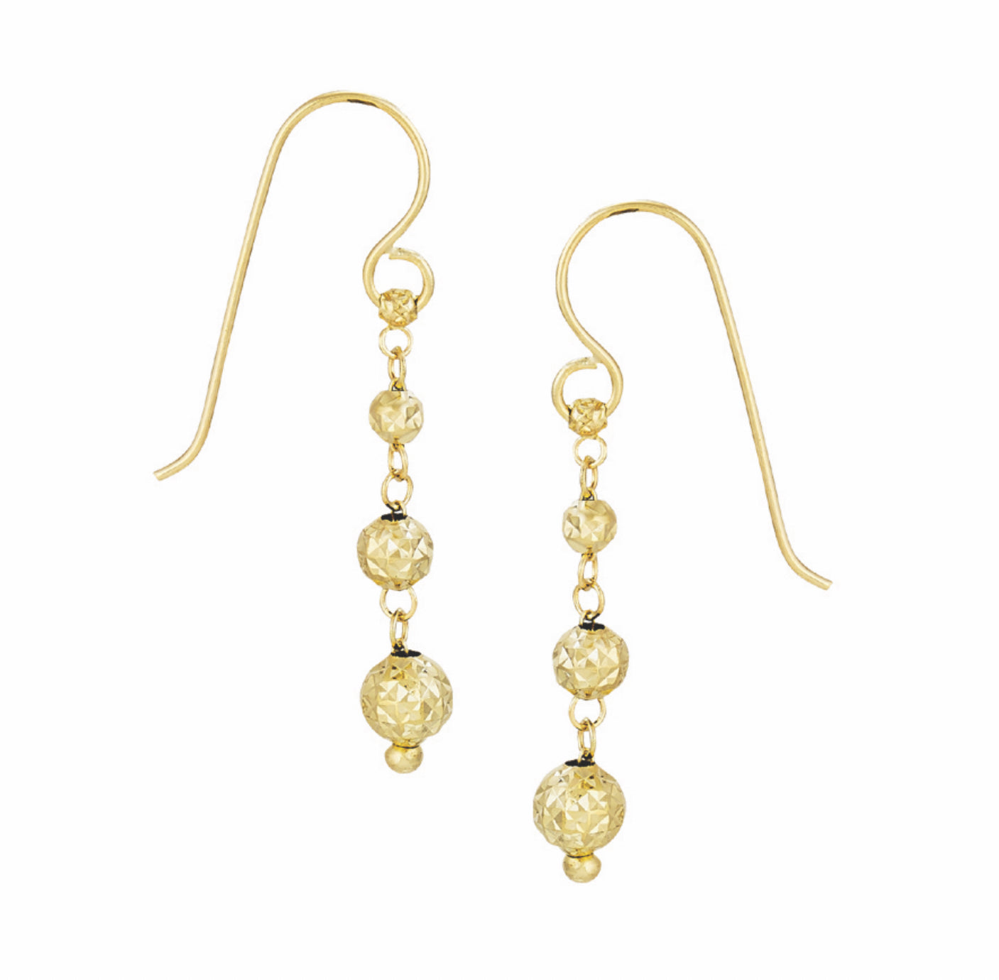 14K GOLD - DIAMOND CUT BALL DANGLE EARRINGS.