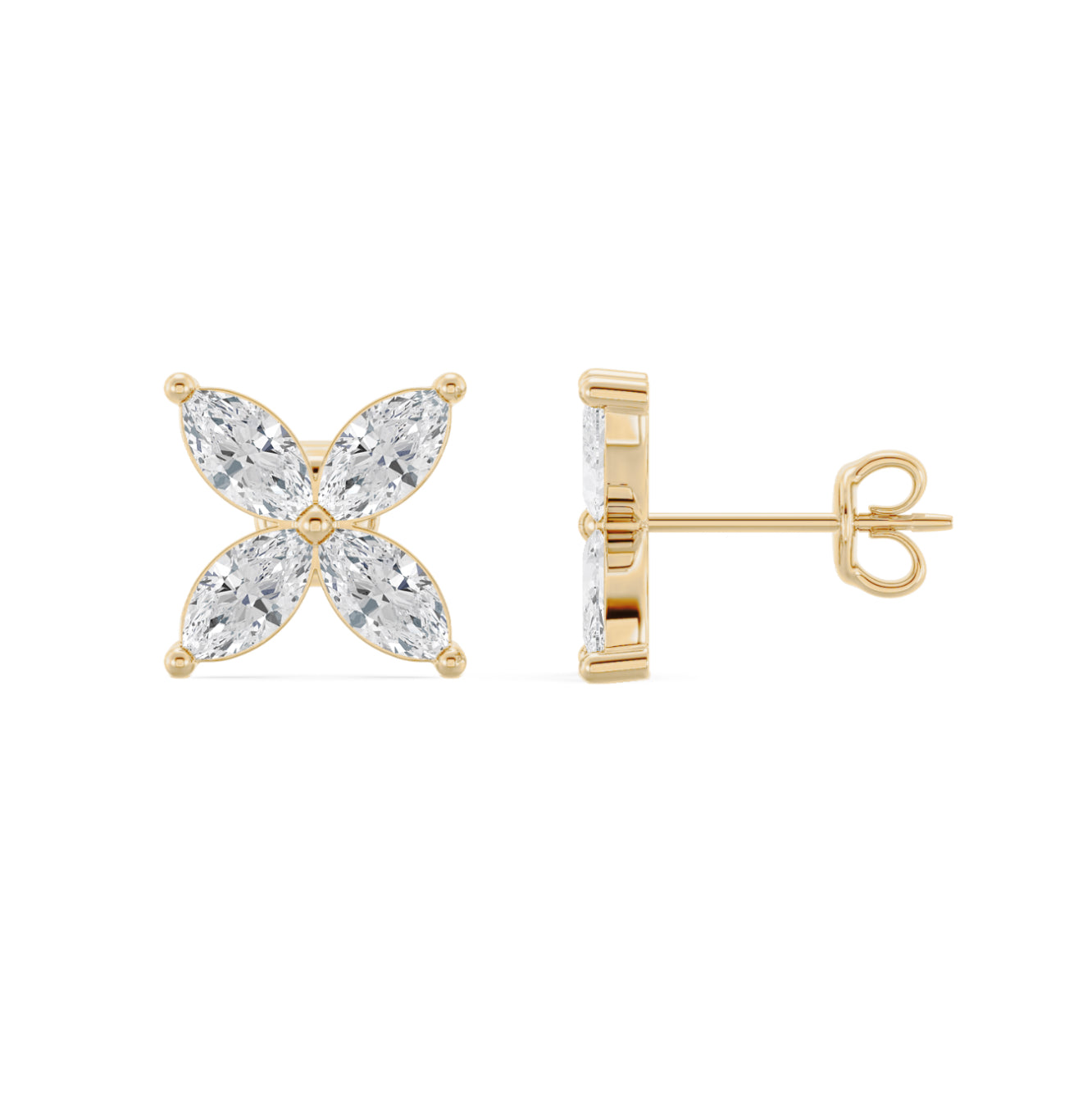 14K GOLD - MARQUISE FLOWER STUD EARRINGS 1 1/4CT.