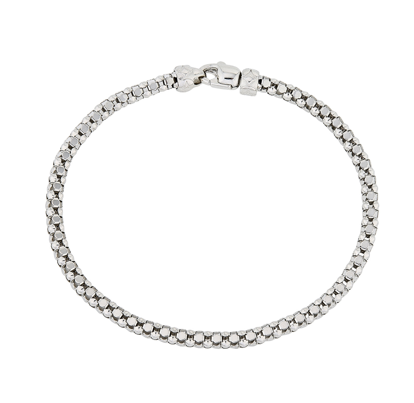 14K WHITE GOLD - WOVEN DIAMOND CUT WITH CASP BRACELET.