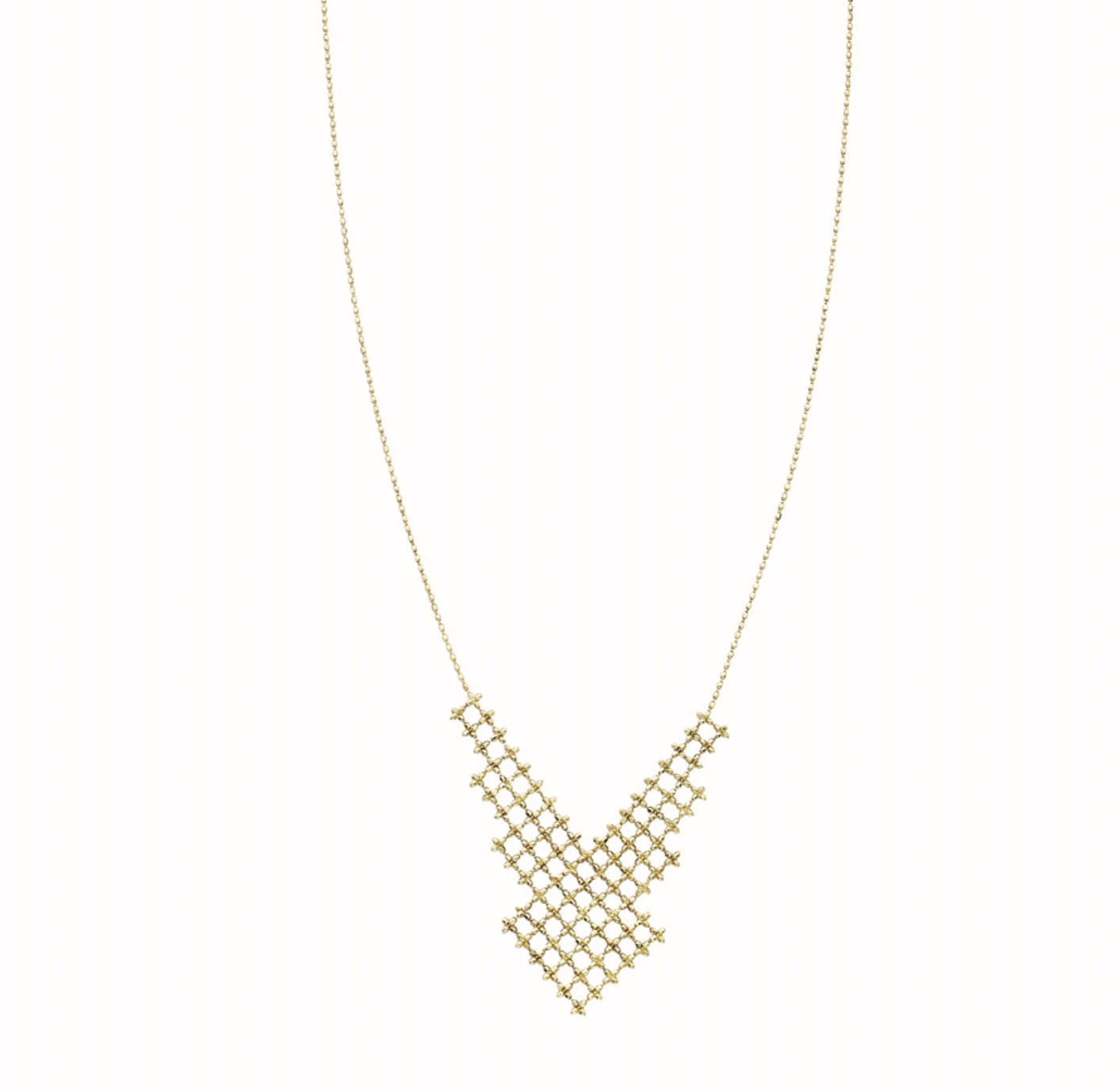 14K GOLD - DIAMOND CUT BEADED GRID NECKLACE.