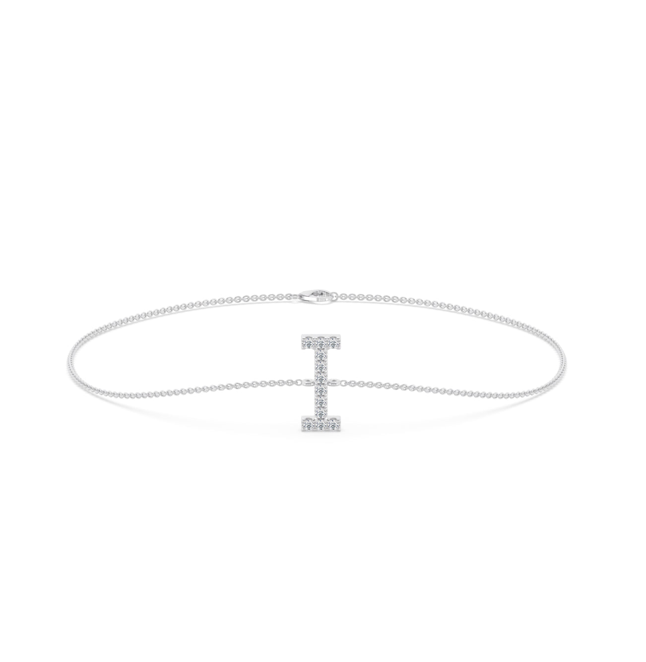 14K WHITE GOLD - LAB DIAMOND “I” LETTER BRACELET.