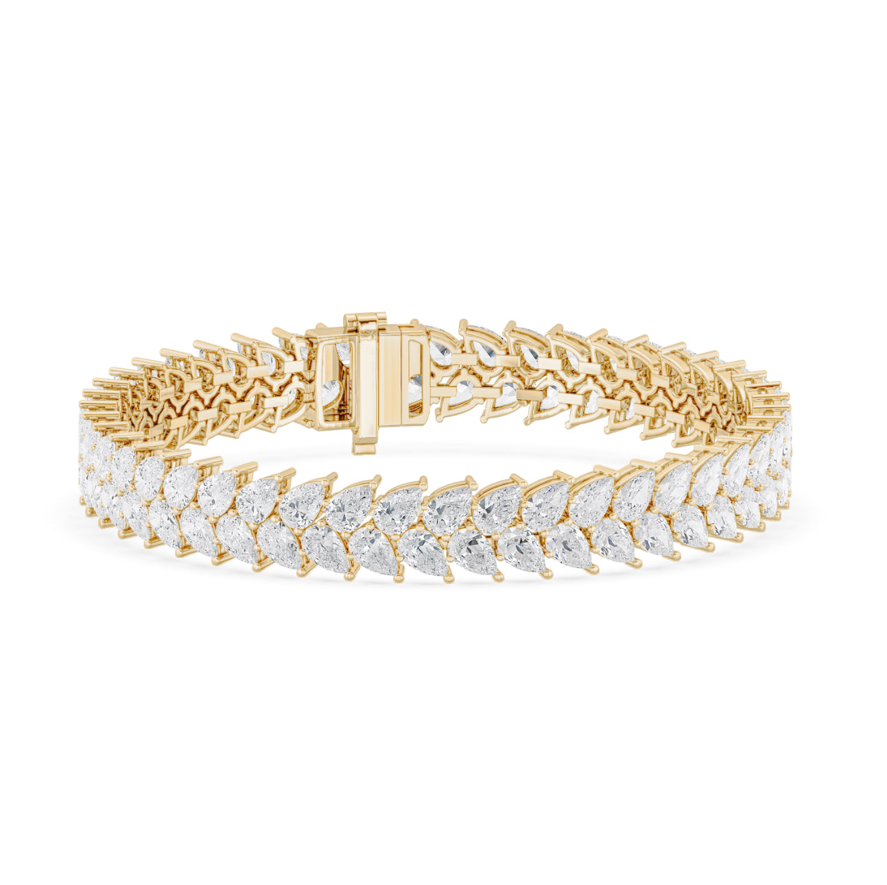 14K GOLD - LAB DIAMOND DOUBLE PEAR BRACELET.