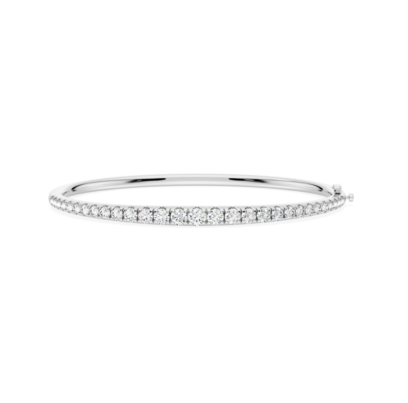 14K WHITE GOLD - LAB DIAMOND SPLIT PRONG GRADUATION BANGLE BRACELET.