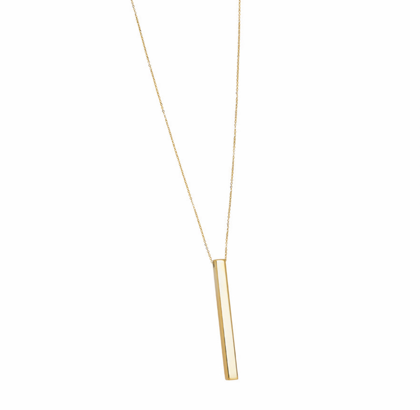 14K GOLD - POLISHED VERTICLE BAR NECKLACE.