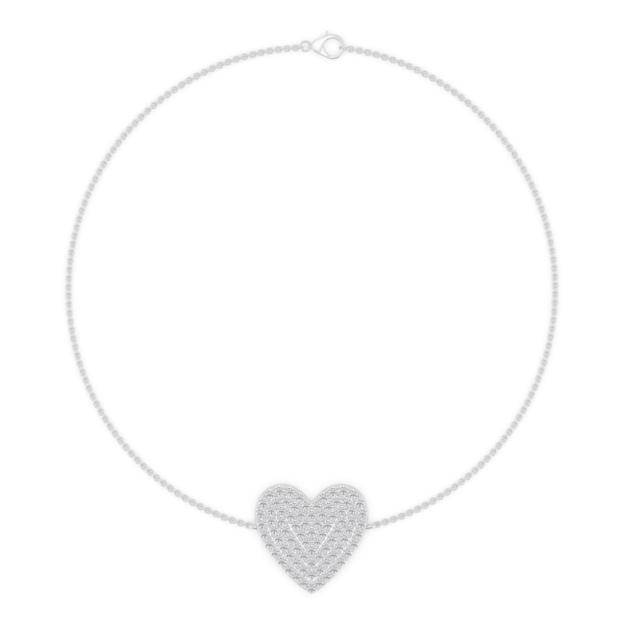 14K WHITE GOLD - LAB DIAMOND HEART BRACELET.