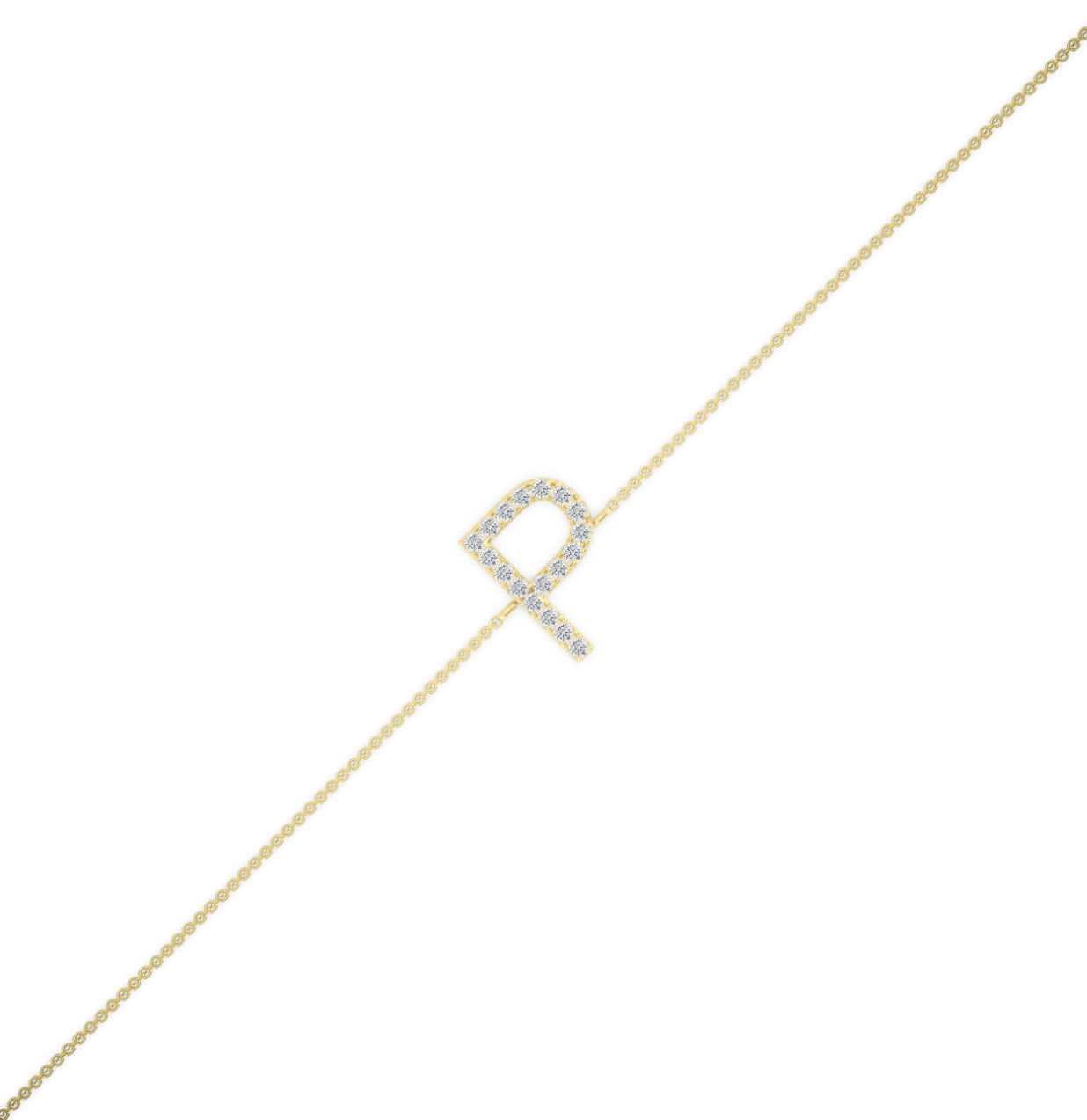 14K GOLD - LAB DIAMOND “P” LETTER BRACELET.