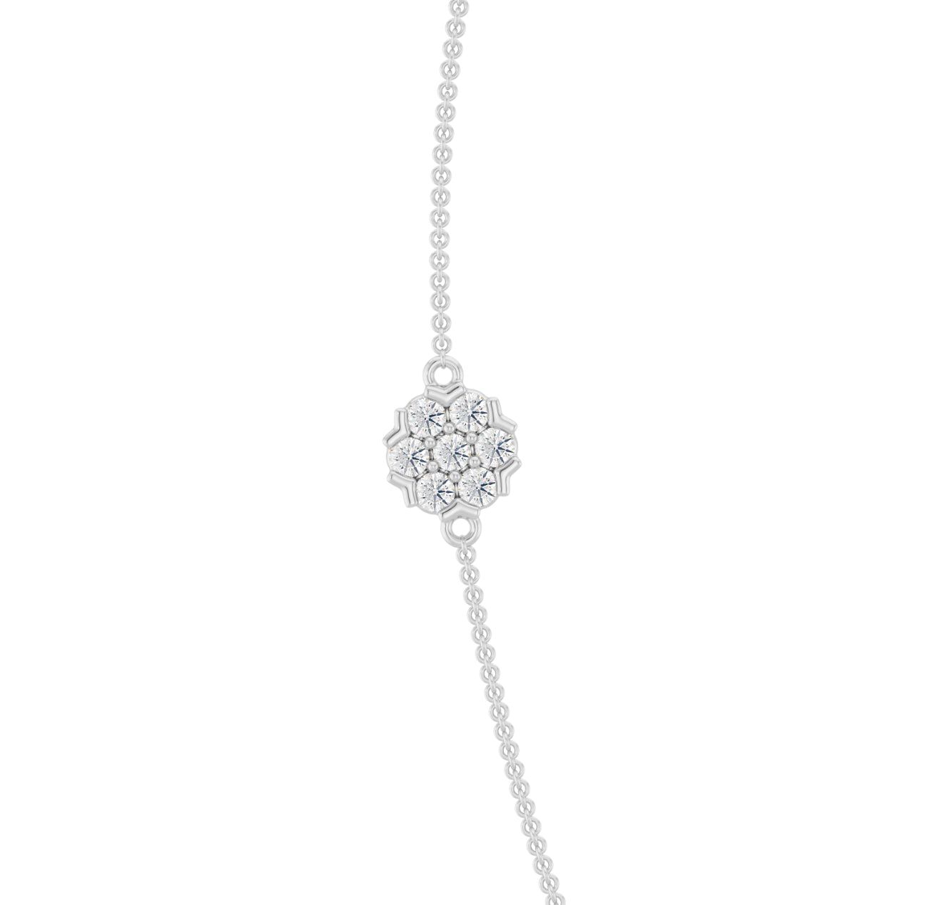 14K WHITE GOLD - LAB DIAMOND FLOWER CLUSTER NECKLACE.