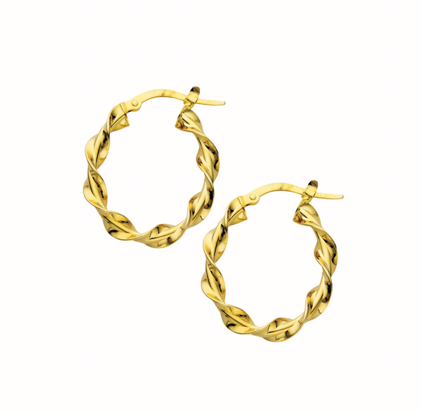 14K GOLD - OVAL RIBBON TWISTED HOOP EARRINGS.