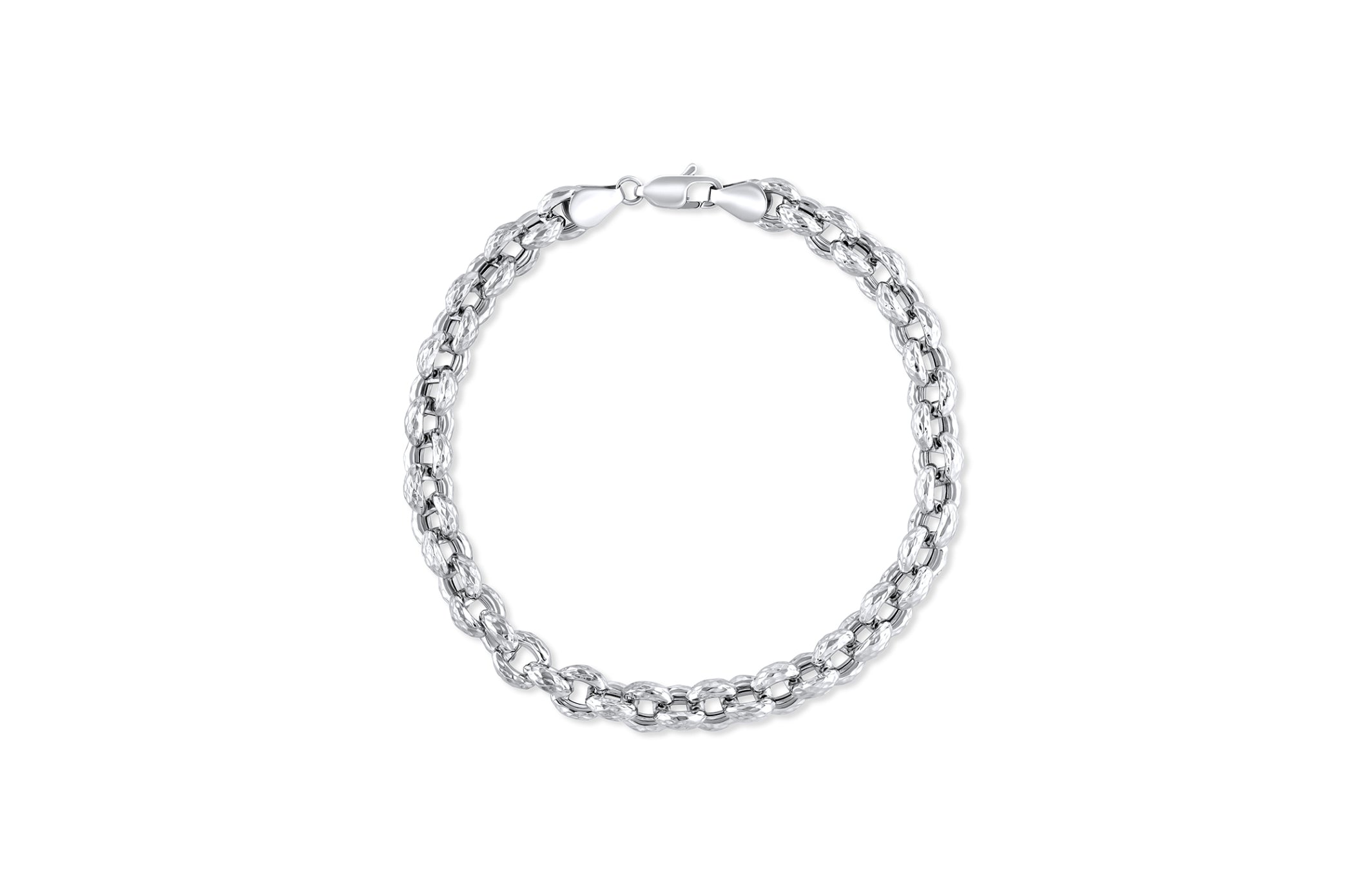 14K WHITE GOLD - DIAMOND CUT ROLO STYLE BRACELET.