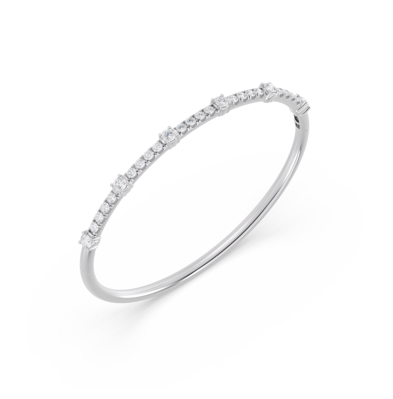 14K WHITE GOLD - LAB DIAMOND STATION BANGLE BRACELET.