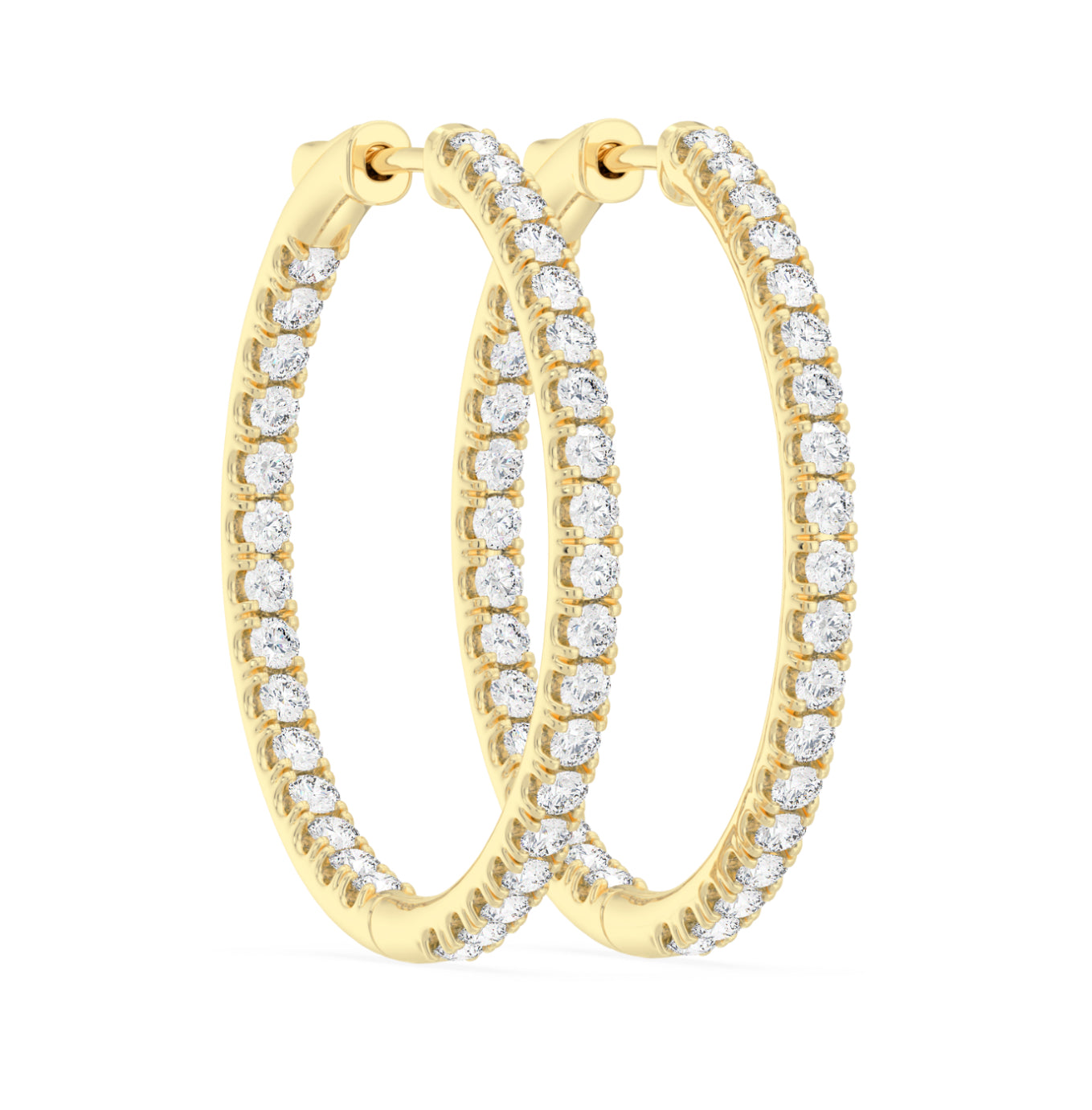 14K GOLD - LAB DIAMOND ROUND INSIDE OUT SPLIT PRONG HOOP EARRINGS.