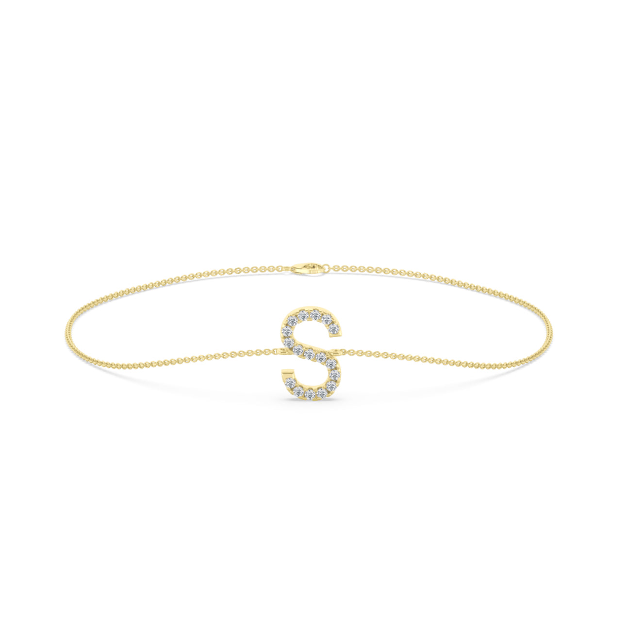 14K GOLD - LAB DIAMOND “S” LETTER BRACELET.