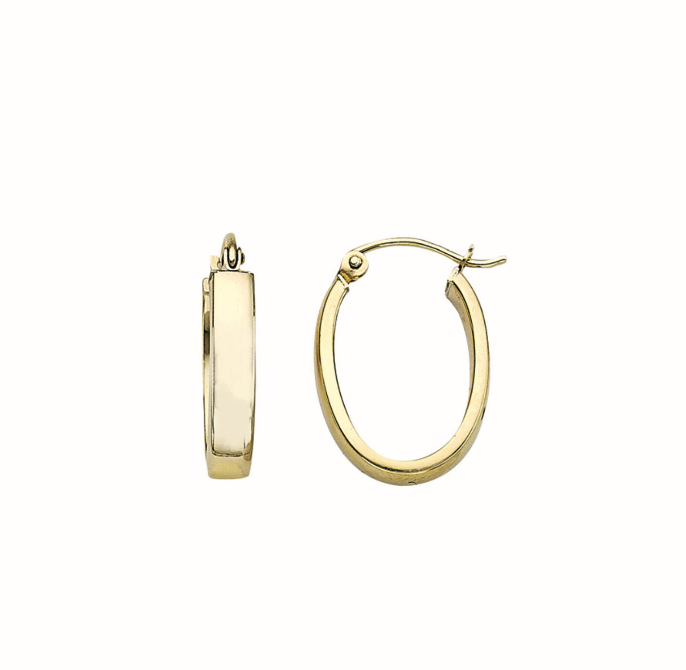 10K GOLD - POLISHED OVAL SQUARE TUBE HOOP EARRINGS