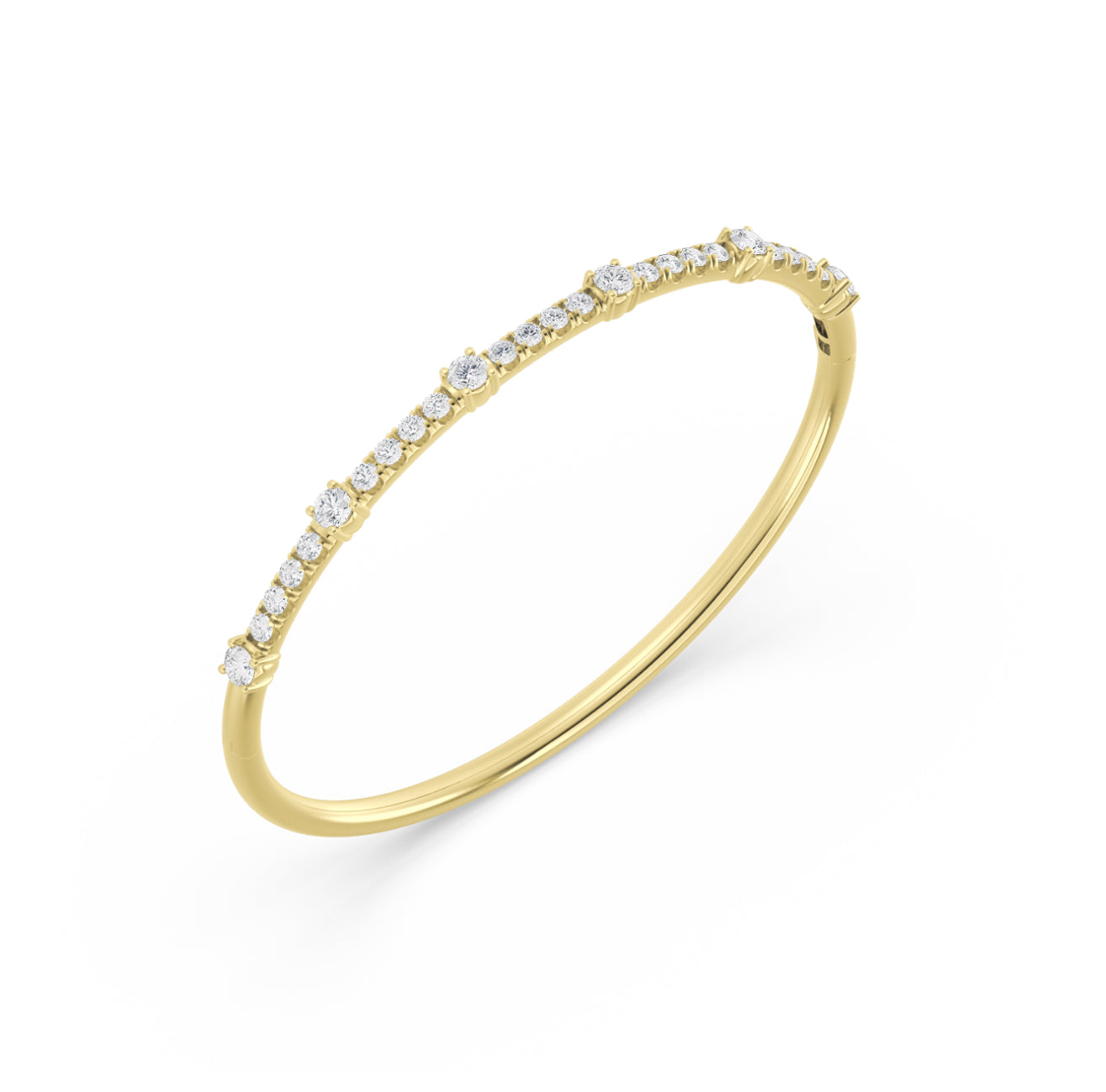 14K GOLD - LAB DIAMOND STATION BANGLE BRACELET.