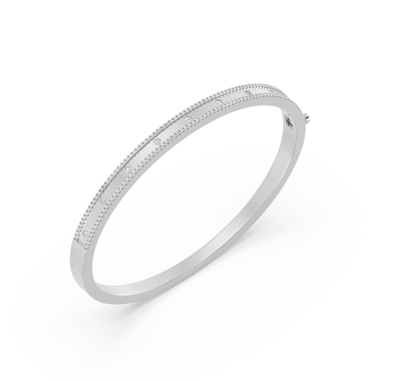 14K WHITE GOLD - LAB DIAMOND BOLD BANGLE BRACELET.