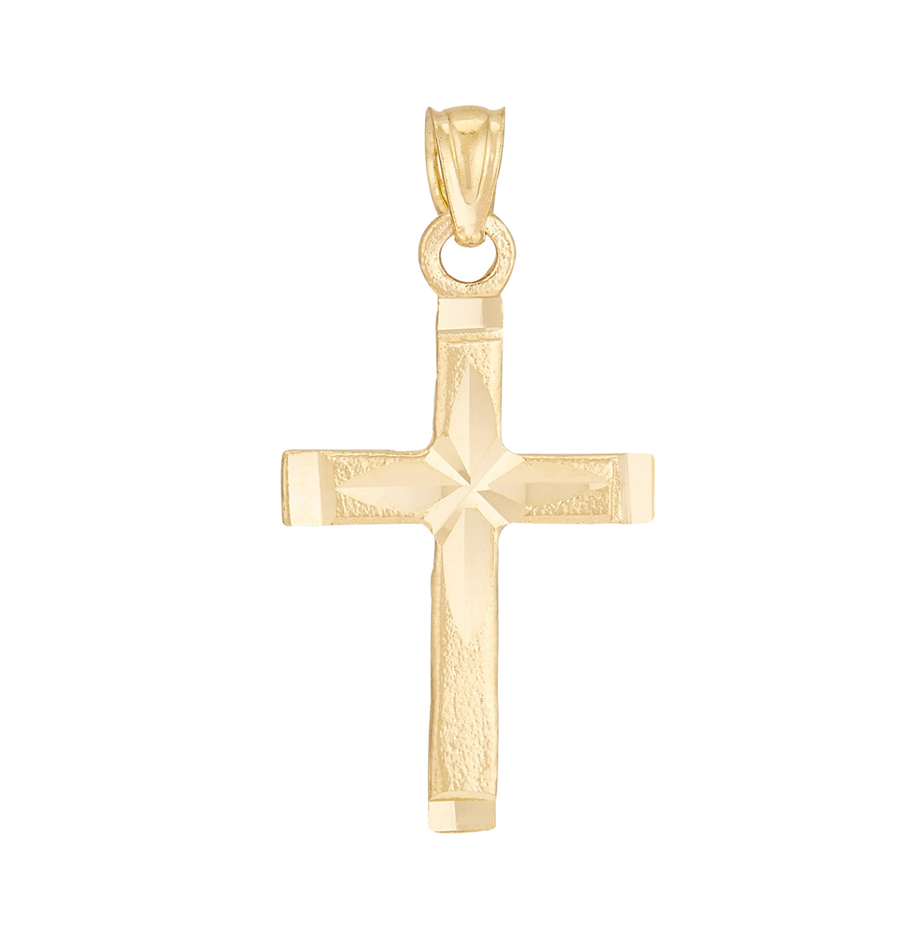 10K GOLD - TEXTURED STAR CROSS PENDANT.