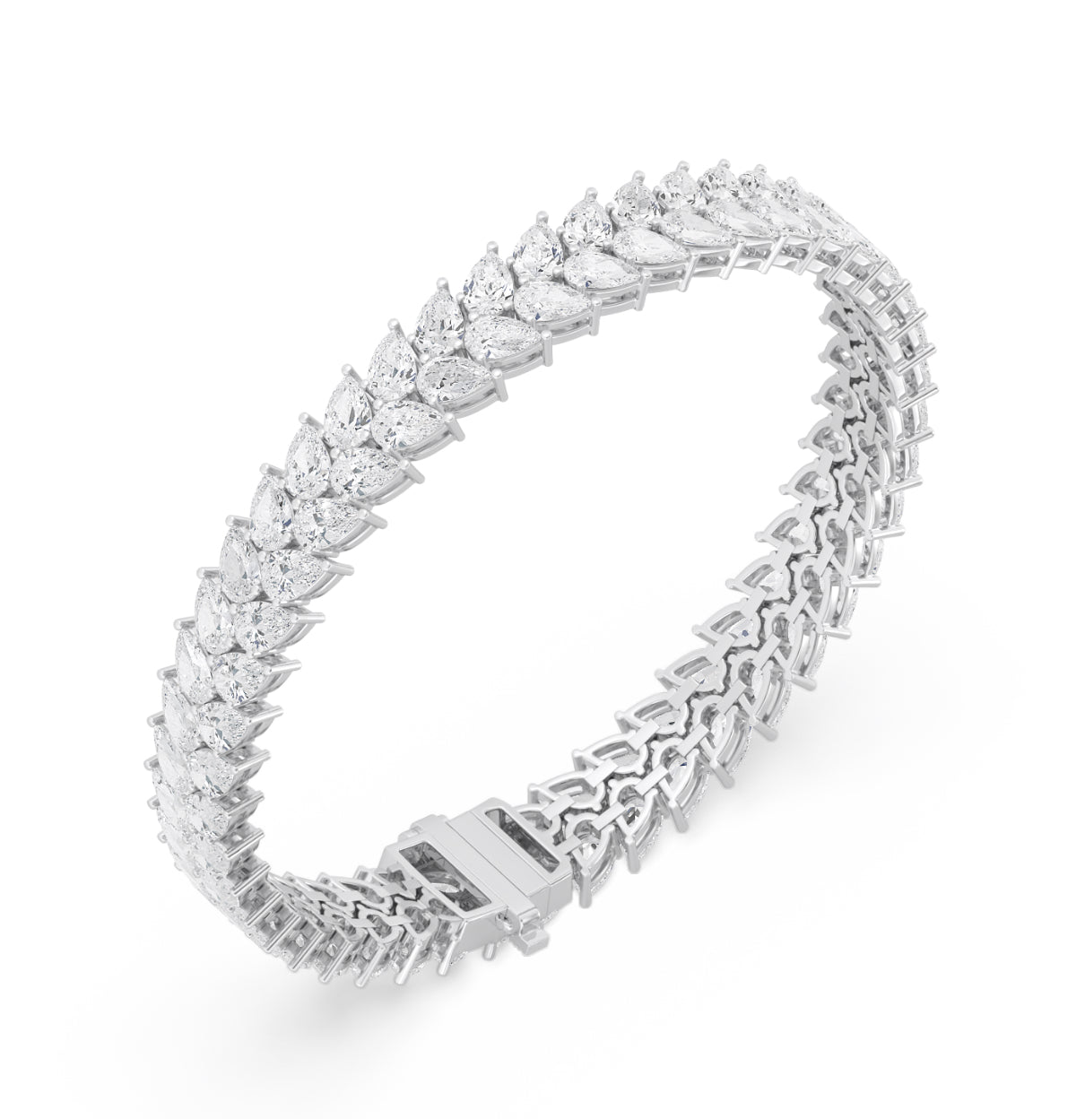 14K WHITE GOLD - LAB DIAMOND DOUBLE PEAR BRACELET.