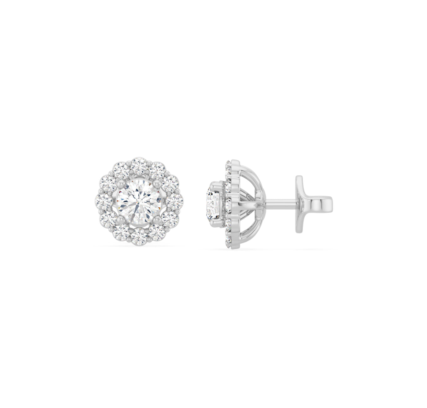 14K WHITE GOLD - LAB DIAMOND CLUSTER STUD EARRINGS.