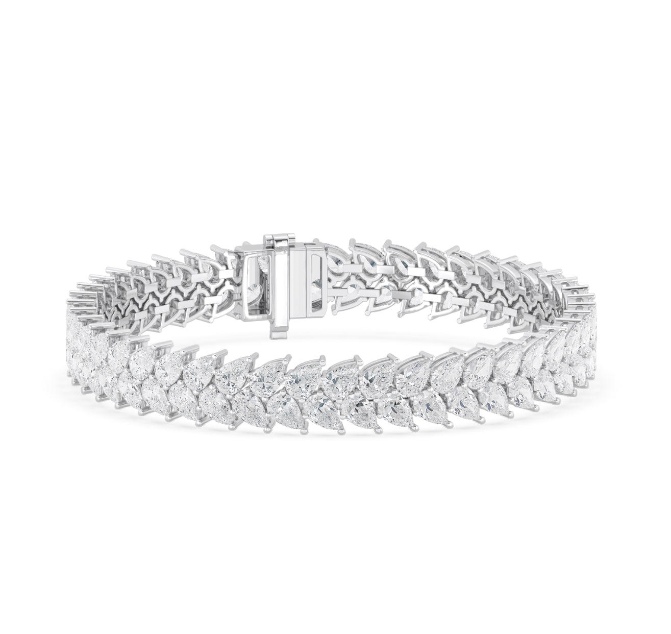 14K WHITE GOLD - LAB DIAMOND DOUBLE PEAR BRACELET.