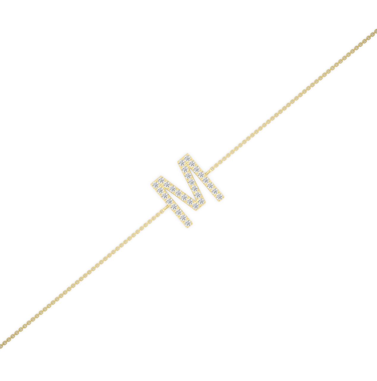 14K GOLD - LAB “M” DIAMOND LETTER BRACELET.