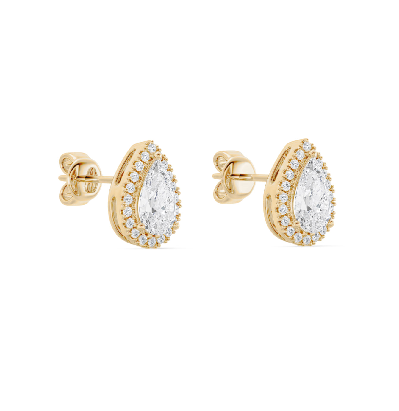 14K GOLD - LAB DIAMOND PEARL HALO STUD EARRINGS.