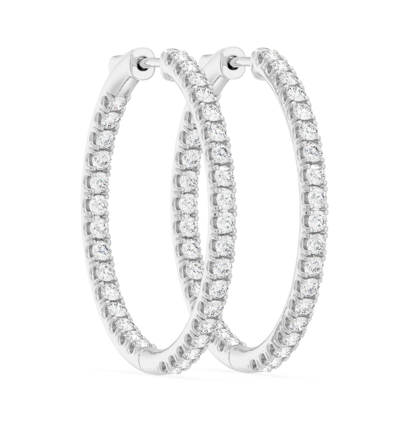 14K WHITE GOLD - LAB DIAMOND ROUND INSIDE OUT SPLIT PRONG HOOP EARRINGS.