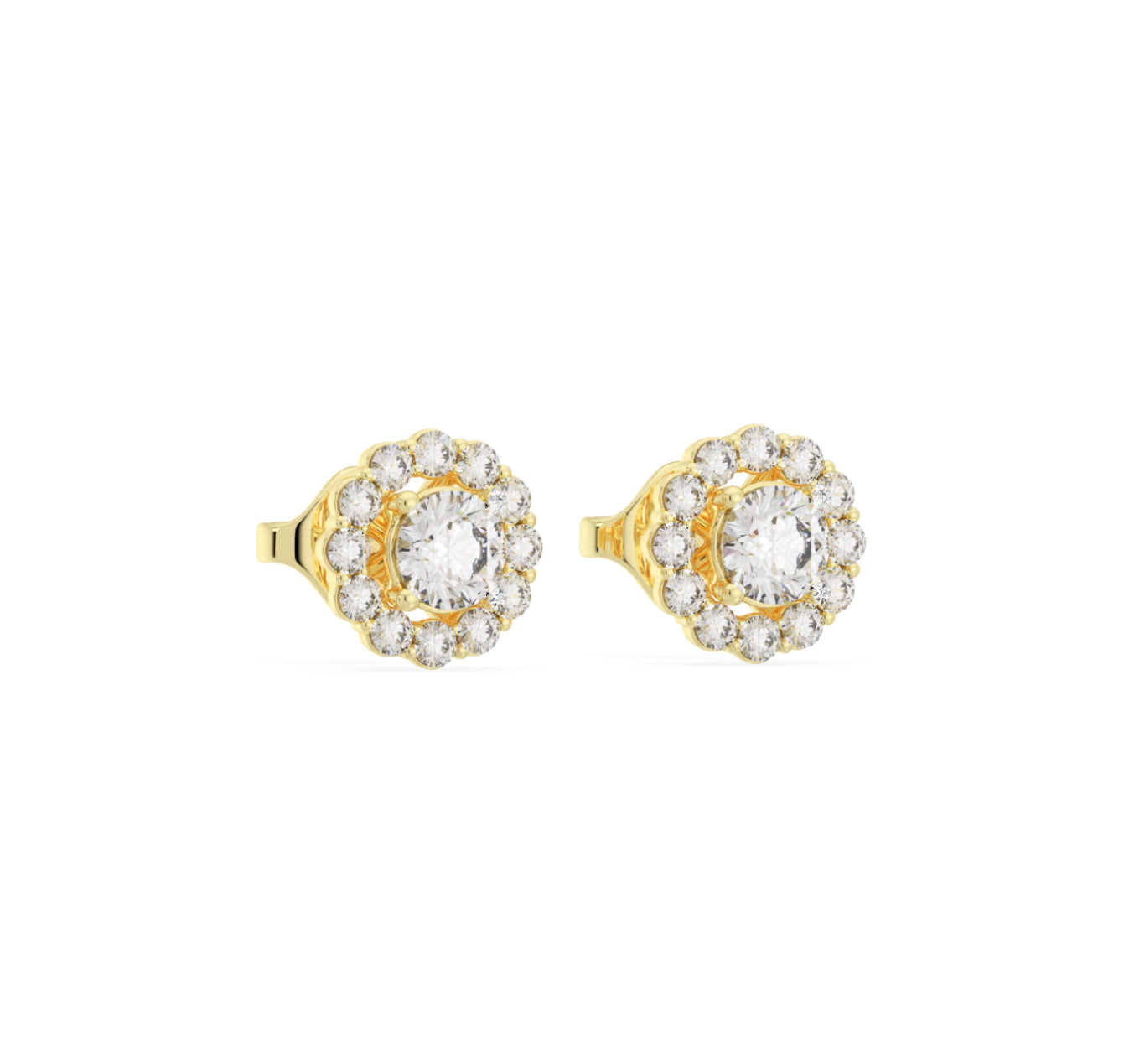 14K GOLD - LAB DIAMOND CLUSTER STUD EARRINGS.