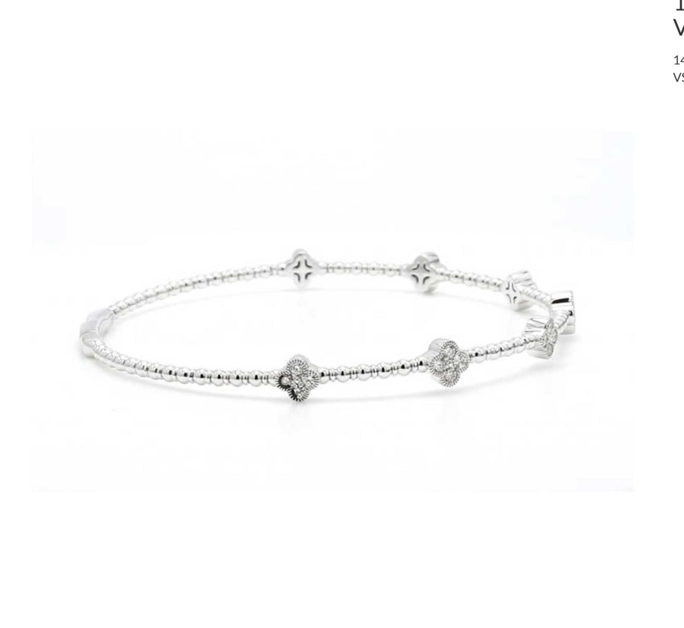 14K WHITE GOLD - LAB DIAMOND CLOVER FLEXI BANGLE BRACELET.