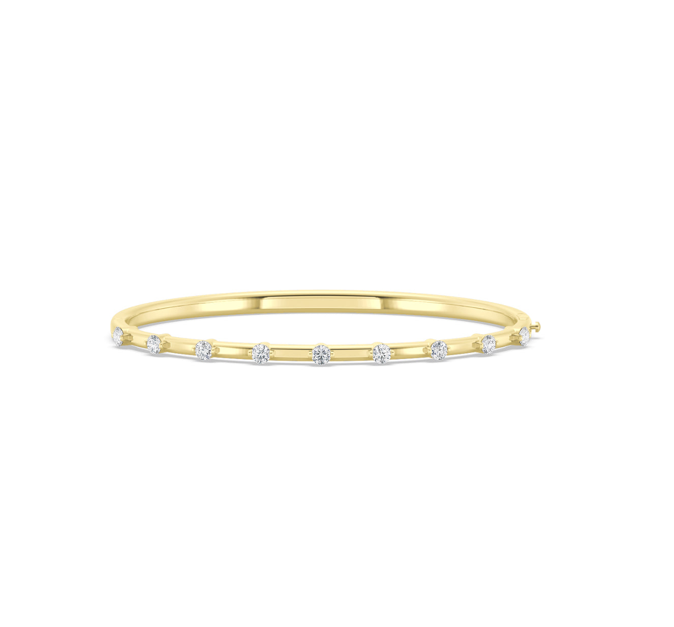 14K GOLD - LAB DIAMOND PARTED STATION BANGLE BRACELET.