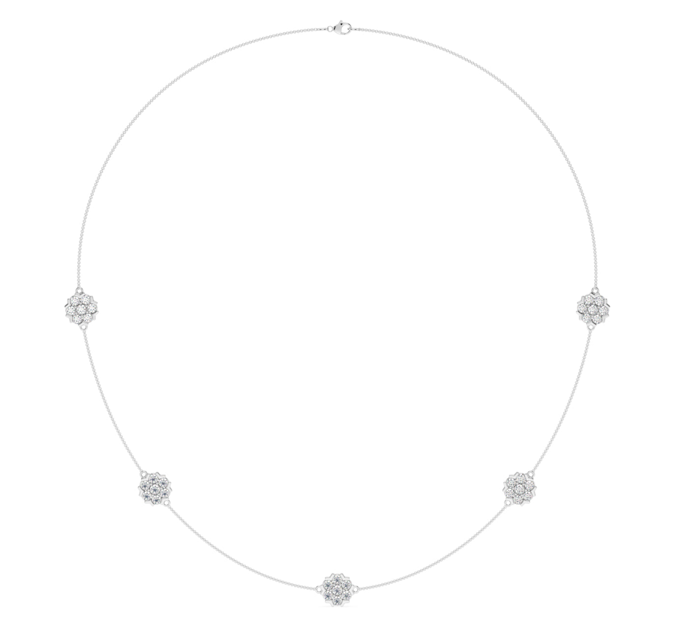 14K WHITE GOLD - LAB DIAMOND FLOWER CLUSTER NECKLACE.