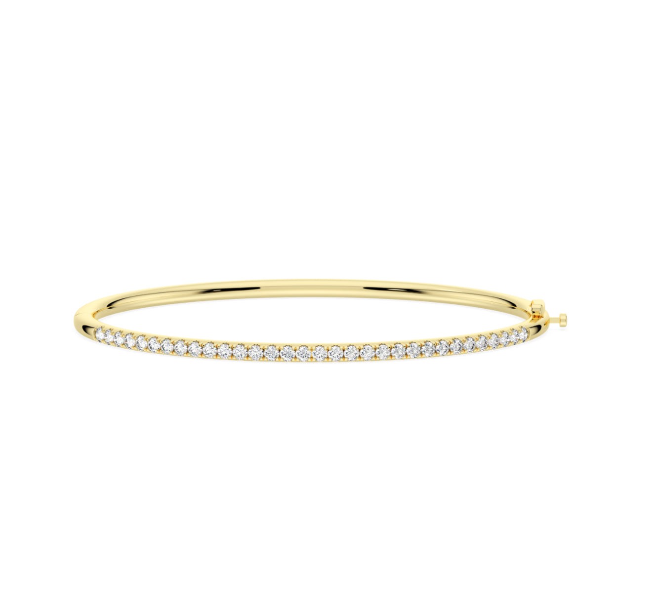 14K GOLD - LAB DIAMOND SPLIT PRONG STRAIGHT LINE BANGLE BRACELET.