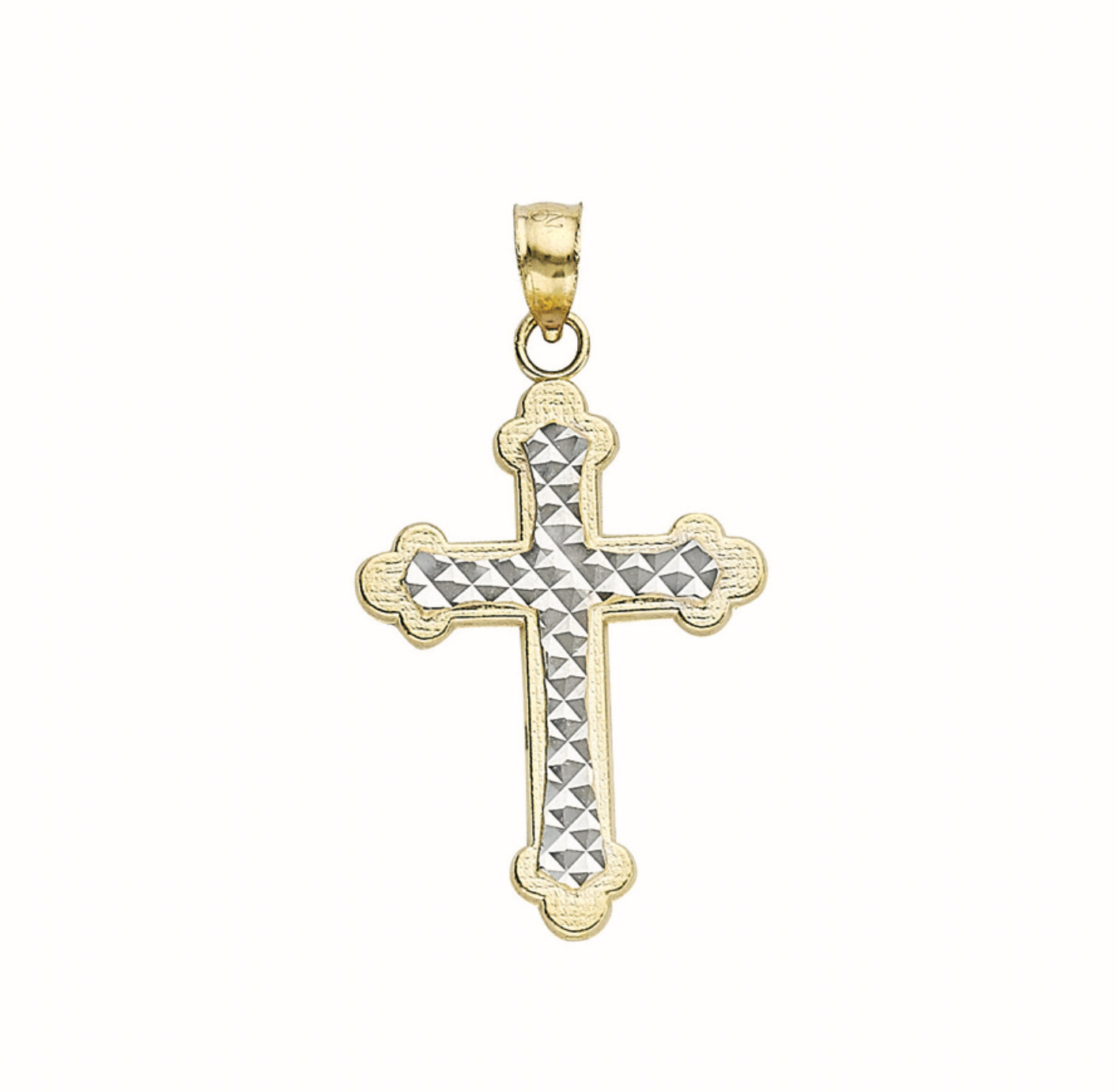 14K TWO-TONE GOLD - DIAMOND CUT CROSS PENDANT.