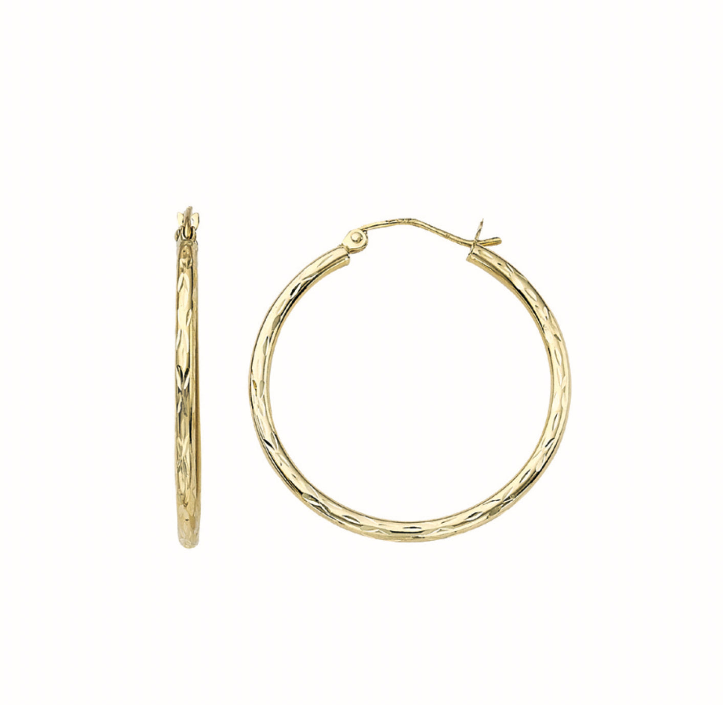 10K GOLD -DIAMOND CUT HOOP EARRINGS 2X30MM.