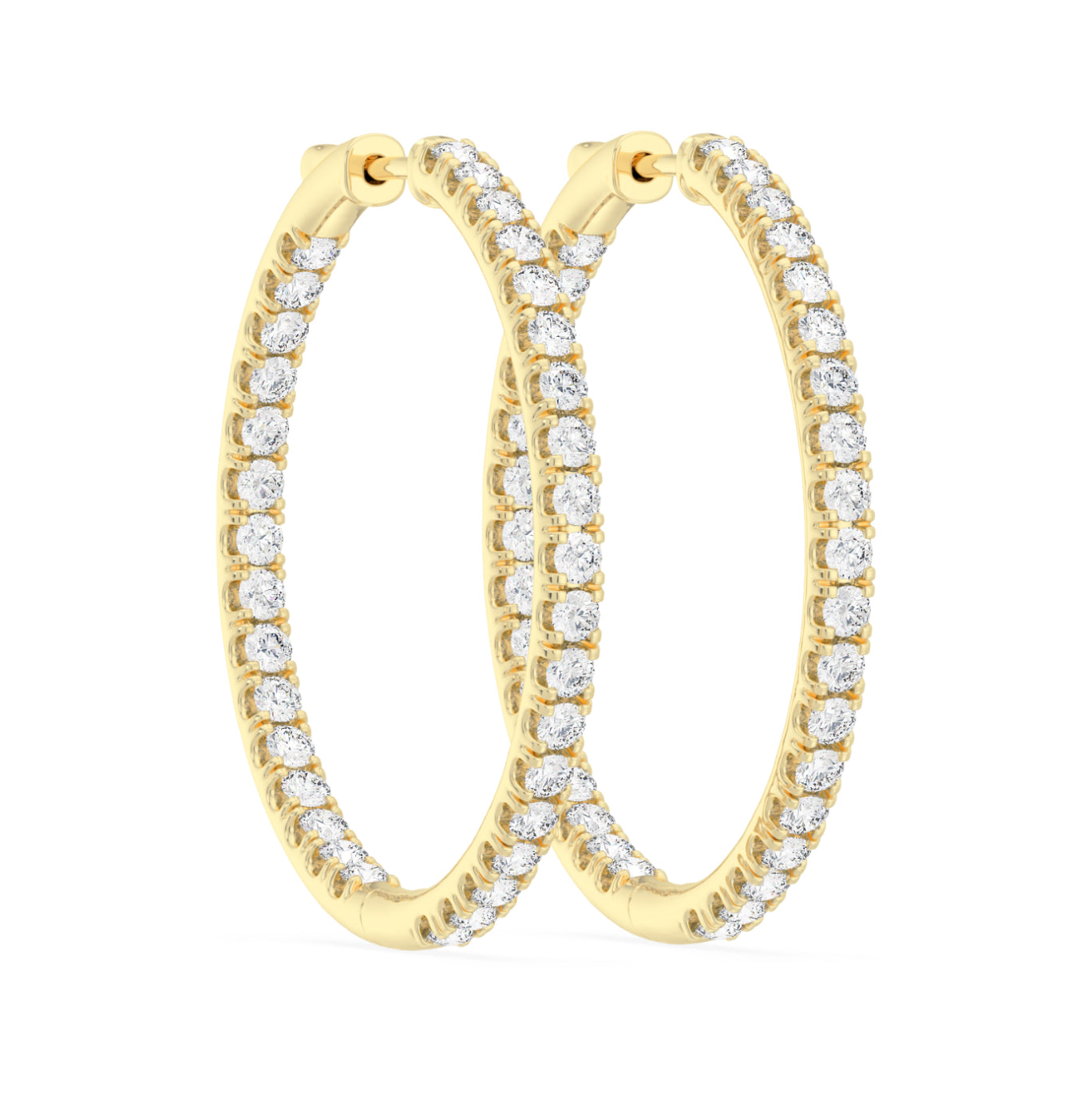 14K GOLD - LAB DIAMOND ROUND INSIDE OUT SPLIT PRONG HOOP EARRINGS.