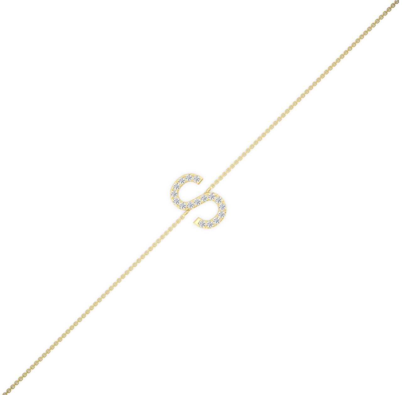 14K GOLD - LAB DIAMOND “S” LETTER BRACELET.