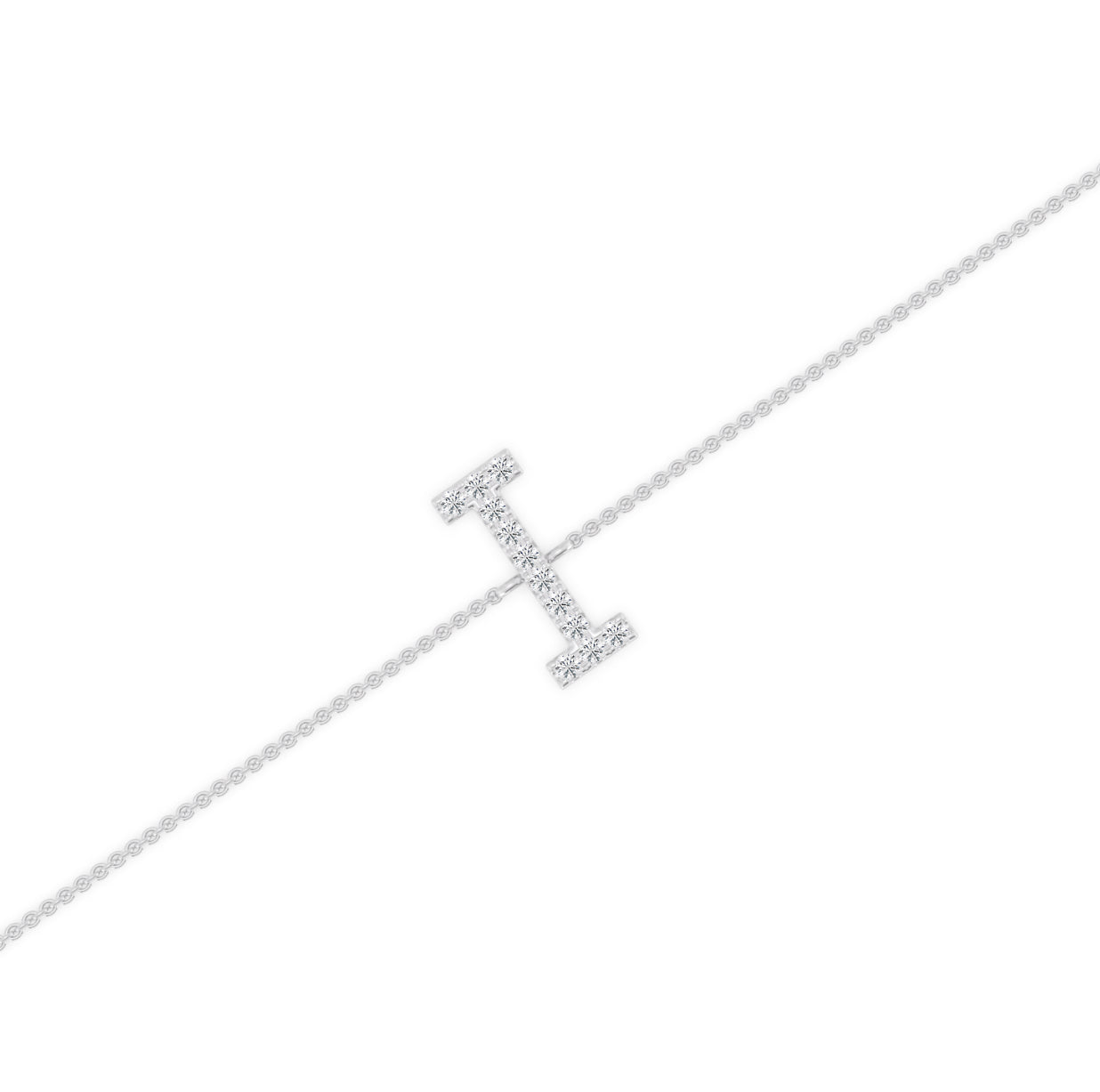 14K WHITE GOLD - LAB DIAMOND “I” LETTER BRACELET.