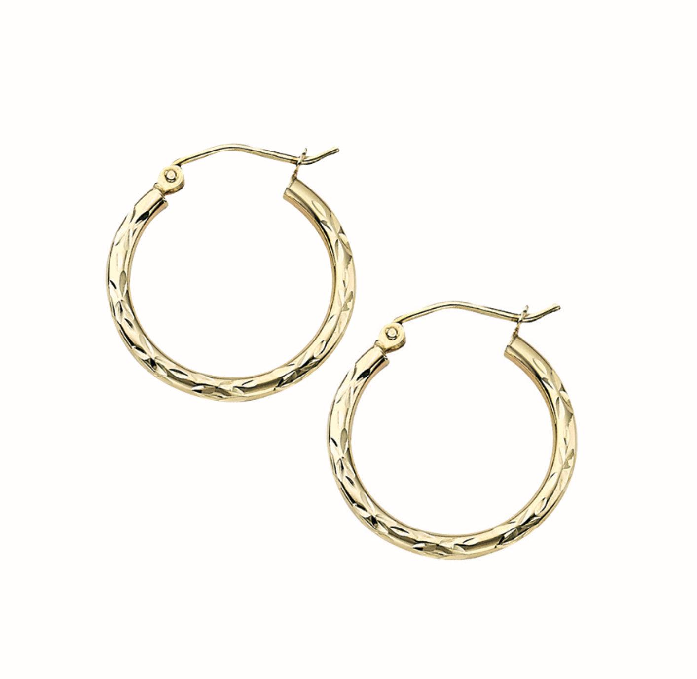 10K GOLD -DIAMOND CUT HOOP EARRINGS 2X20MM.