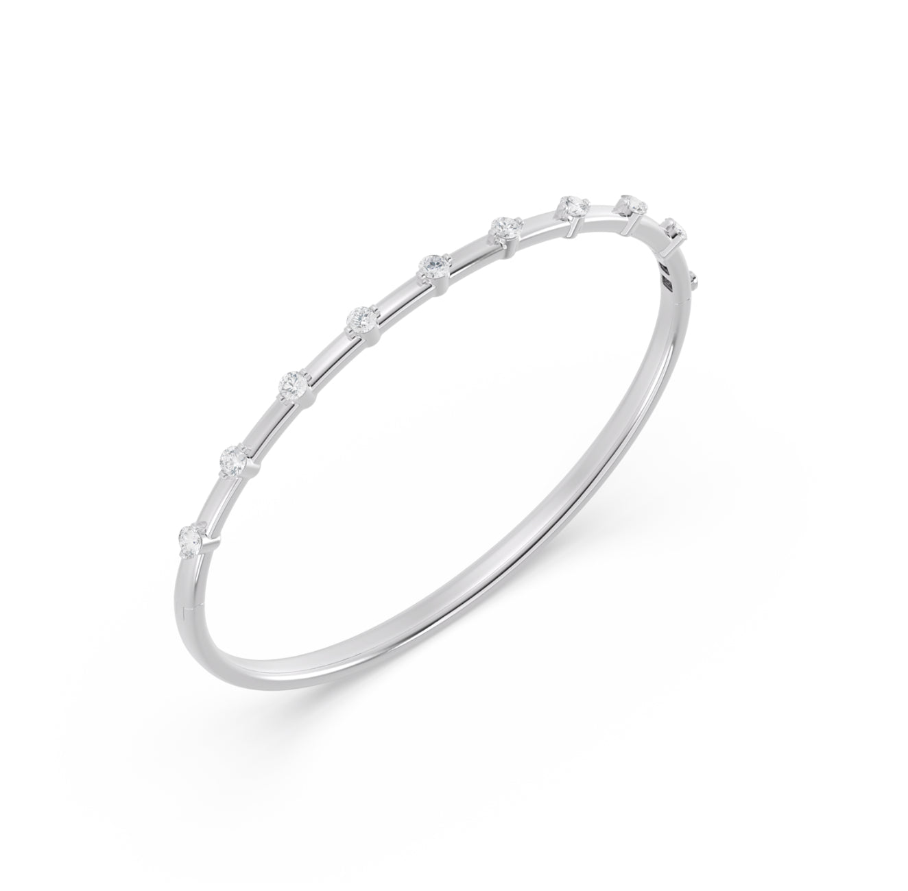 14K WHITE GOLD - LAB DIAMOND PARTED STATION BANGLE BRACELET.